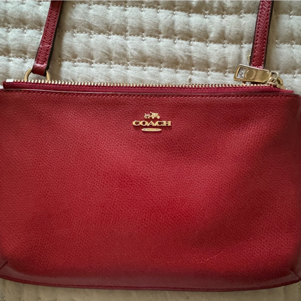 Coach red leather crossbody bag